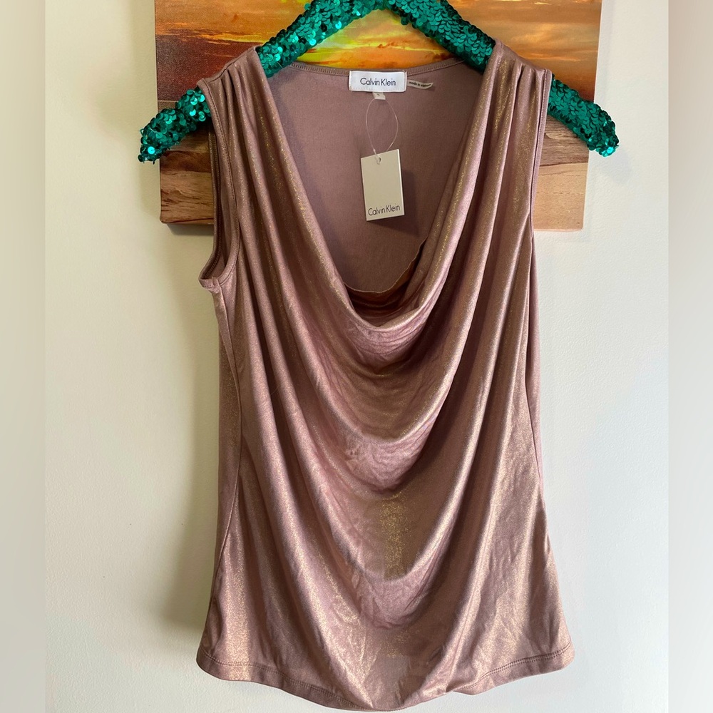 Calvin Klein Shimmery Rose Gold Cowl Neck Tank